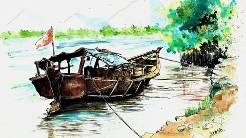 Sketch and paint a boat expressively