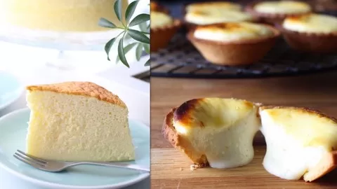 Learn how to make fluffy Japanese cotton cheese cake and bake rich cheese tarts. Amazing delicious desserts baking!