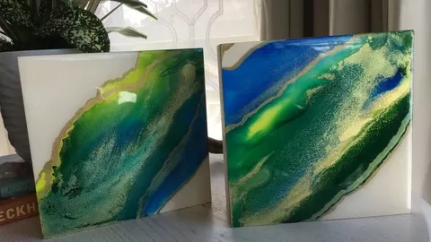 Let's talk about GOLD's - Diptych Alcohol Ink Fluid Abstract painting and learn to finish it with coat of Resin to Seal.