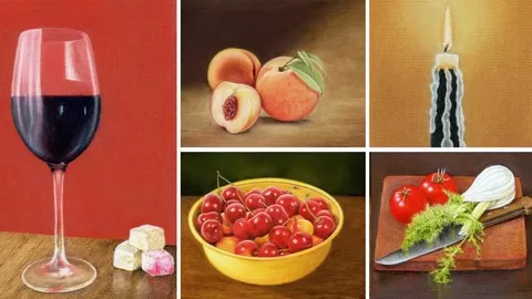 Learn to draw a variety of Still Life objects using Pastel Pencils with incredible results. 5 Subjects in 1!