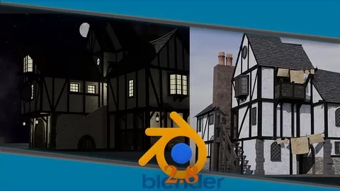 Blender 2.8 3D modelling a medieval building scene with tips to go from novice to Blender expert in under 21 hours
