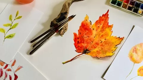 Create Fall Leaves with watercolors - Expand your skills and create a realistic Maple leaf painting