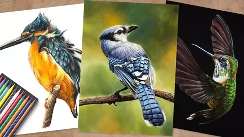 Learn how to draw three different birds with three different brands of colored pencils on three different surfaces.