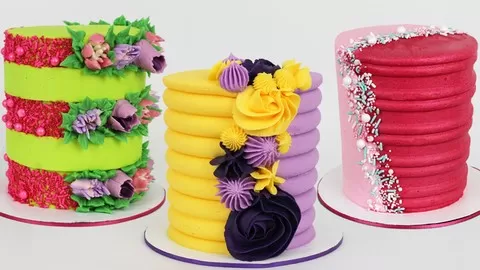 Create eye-catching cakes by dividing them into different coloured and textured halves