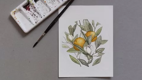 Learn how to make a beautiful orange tree watercolor illustration in less than an hour
