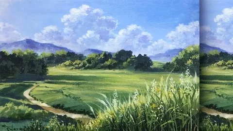 We learn how to paint the Summer fields Landscape step-by-step!