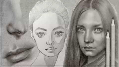 Learn to draw beautiful realistic portraits as well as sketch less detailed ones!