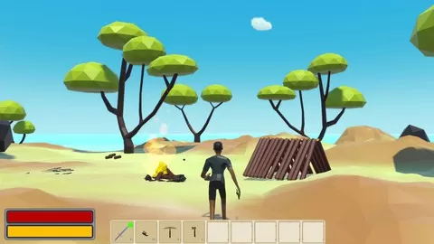 Create a 3d game with URP from scratch in a low poly style with inventory