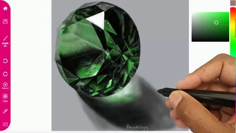Digital photo realistic drawing of an emerald gemstone