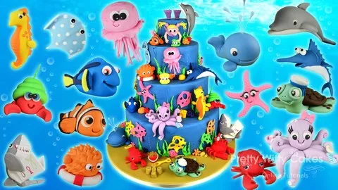 Learn how to make 16 fondant sea life themed characters plus all accessories