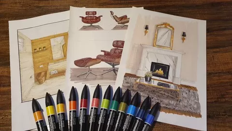 Learn how to use markers professionally and create impressive textures to enhance your interior design sketches