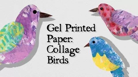 Create collaged birds using gel printed paper in this fun class that combines printmaking and collage. Using a gel plate