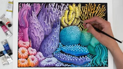 How to : Draw &amp Paint Rainbow Coral Reef | Ink + Watercolor