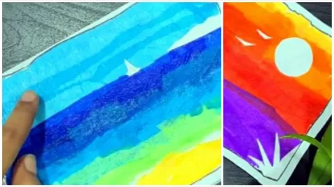 Let'screatecolourfulLandscapes using crepe/tissue papers and use them in artworks