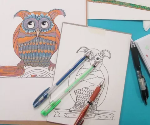 Learn how to create a cute owl using gel pens.