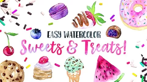 Let’s paint some super cute and easy watercolor sweets and treats. Any skill level can do this class and along the way you will: