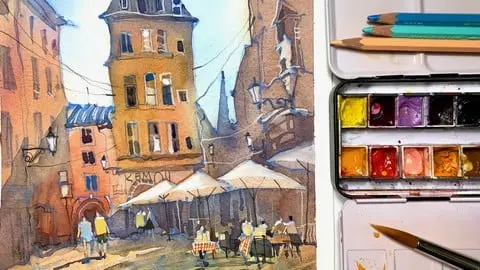 How to make an Urban Sketch using Watercolors and Watercolor Pencils