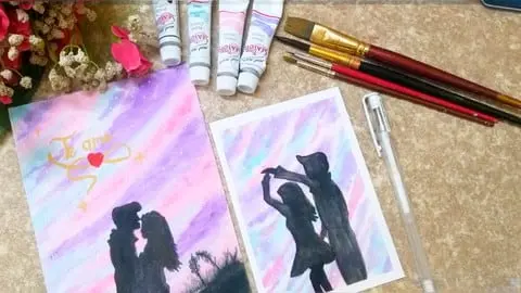 Painting clouds with pastel watercolours and also silhouette painting